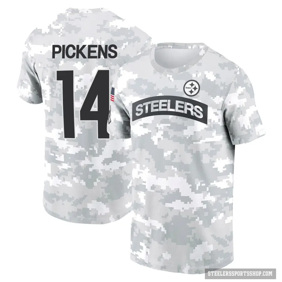 Youth ＃14 George Pickens Pittsburgh Steelers Camo Arctic 2024 Salute to Service Performance T-Shirt