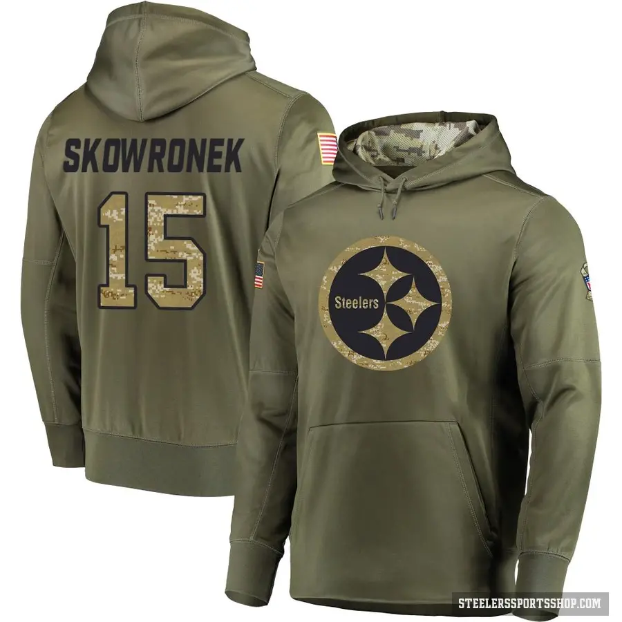 Youth ＃15 Ben Skowronek Pittsburgh Steelers Olive Salute to Service Pullover Hoodie