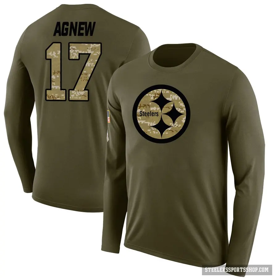 Youth ＃17 Jamal Agnew Pittsburgh Steelers Olive Salute to Service Sideline Long Sleeve T-Shirt