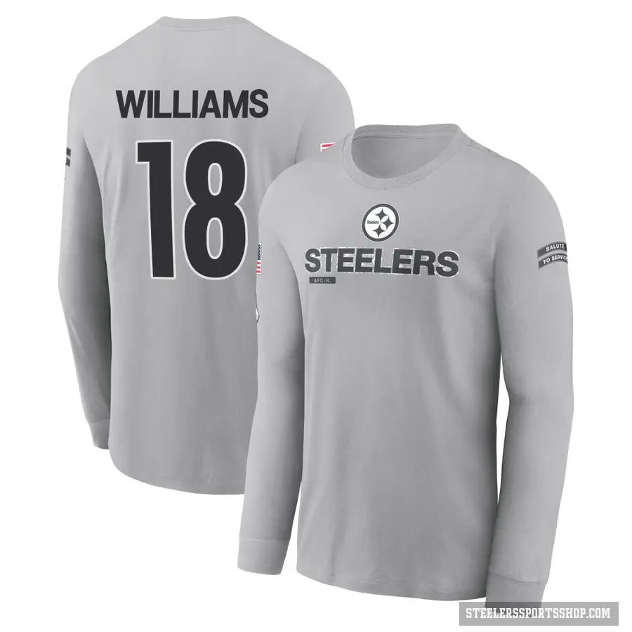 Youth ＃18 Mike Williams Pittsburgh Steelers Gray 2024 Salute to Service Long Sleeve T-Shirt