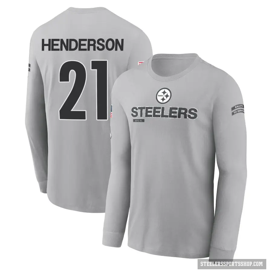 Youth ＃21 C.J. Henderson Pittsburgh Steelers Gray 2024 Salute to Service Long Sleeve T-Shirt