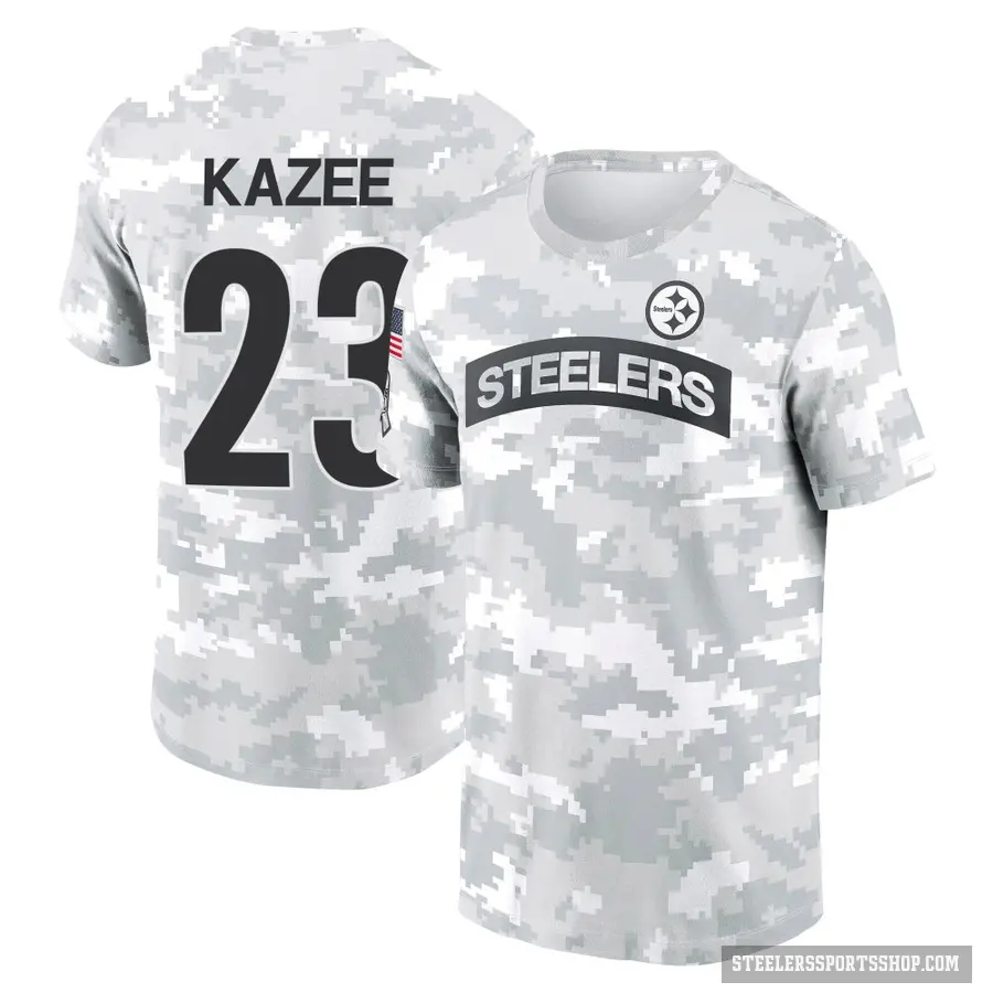 Youth ＃23 Damontae Kazee Pittsburgh Steelers Camo Arctic 2024 Salute to Service Performance T-Shirt