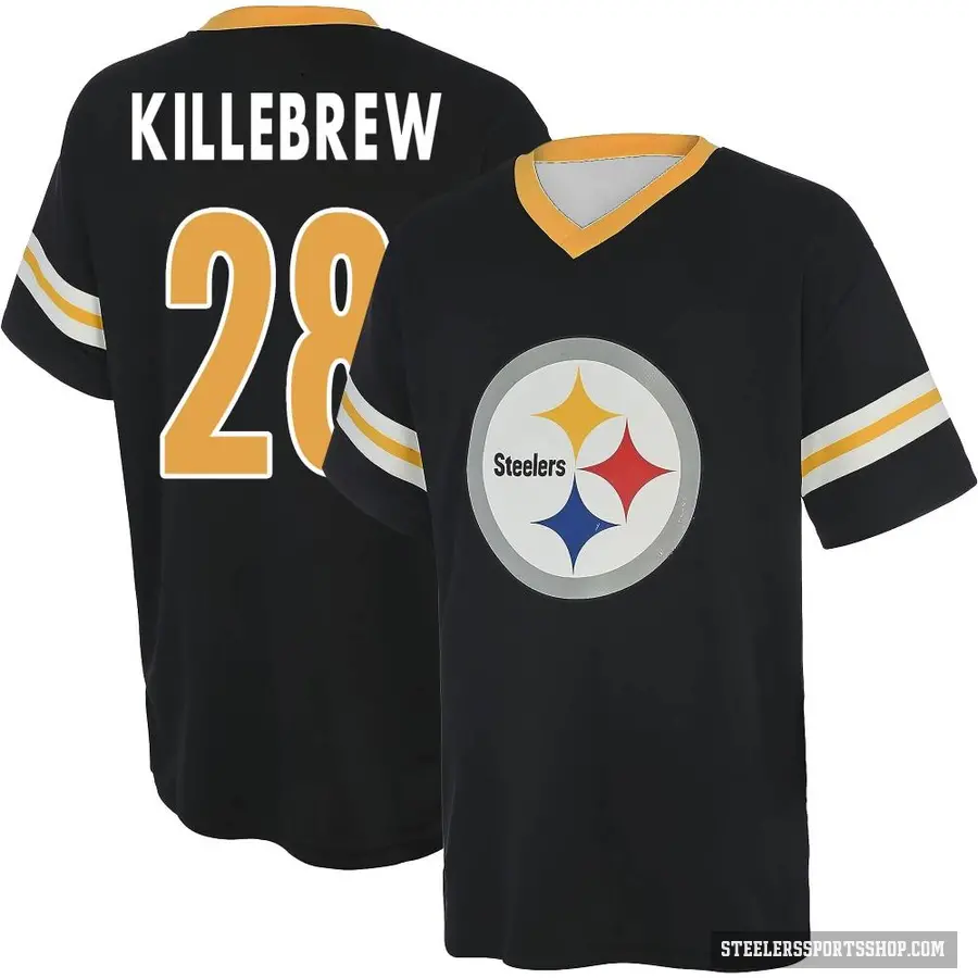 Youth ＃28 Miles Killebrew Pittsburgh Steelers Black Game Day V-Neck T-Shirt