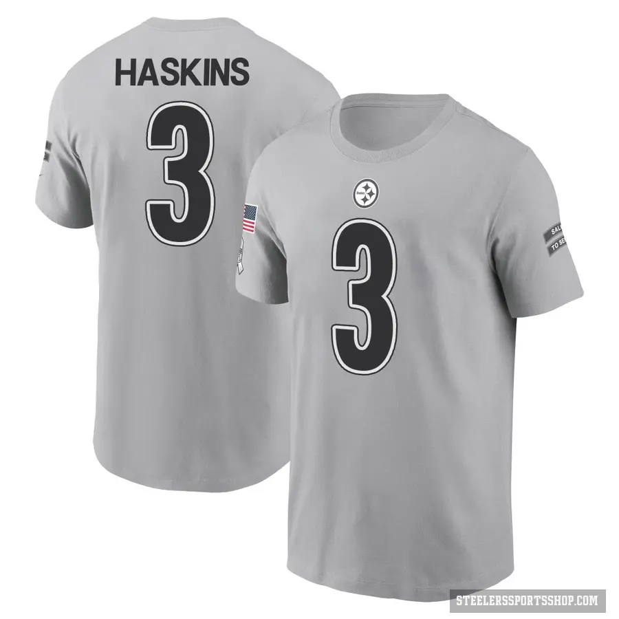 Youth ＃3 Dwayne Haskins Pittsburgh Steelers Gray 2024 Salute to Service T-Shirt