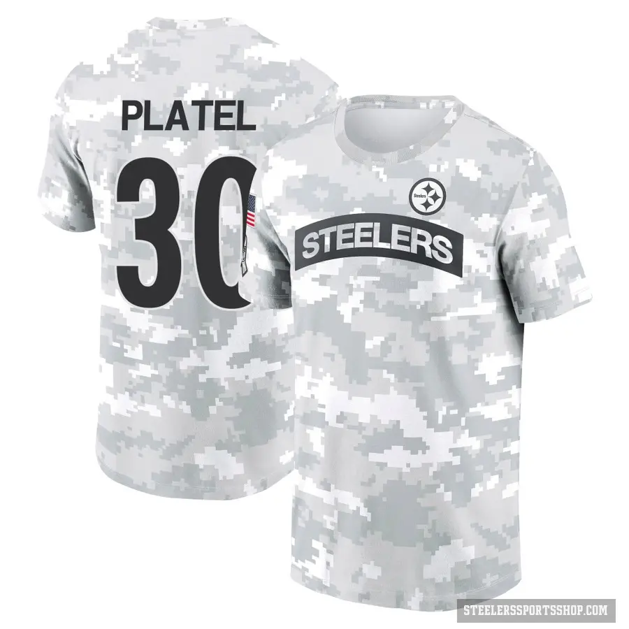 Youth ＃30 Carlins Platel Pittsburgh Steelers Camo Arctic 2024 Salute to Service Performance T-Shirt