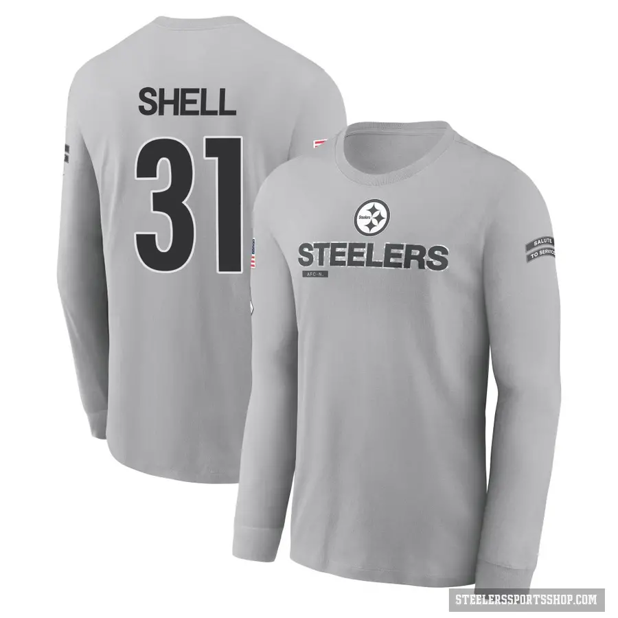 Youth ＃31 Donnie Shell Pittsburgh Steelers Gray 2024 Salute to Service Long Sleeve T-Shirt