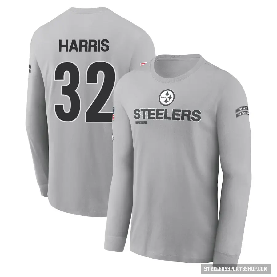 Youth ＃32 Franco Harris Pittsburgh Steelers Gray 2024 Salute to Service Long Sleeve T-Shirt