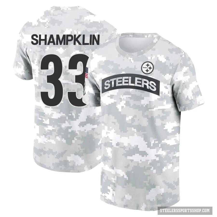 Youth ＃33 Aaron Shampklin Pittsburgh Steelers Camo Arctic 2024 Salute to Service Performance T-Shirt