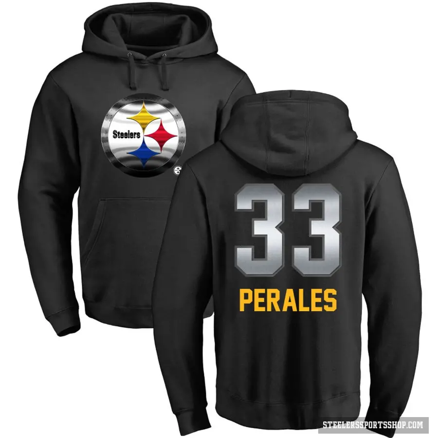 Youth ＃33 David Perales Pittsburgh Steelers Black Midnight Mascot Pullover Hoodie