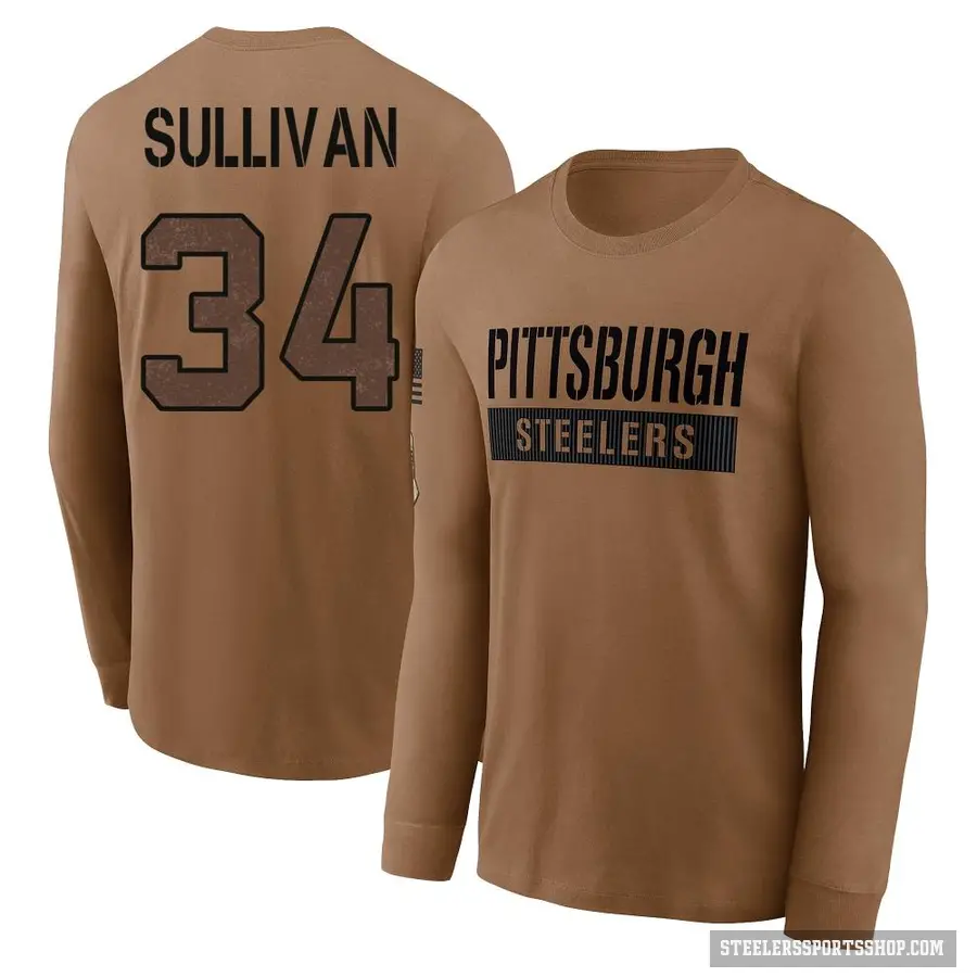 Youth ＃34 Chandon Sullivan Pittsburgh Steelers Brown 2023 Salute To Service Long Sleeve T-Shirt