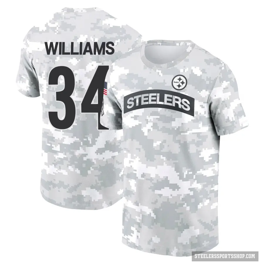 Youth ＃34 DeAngelo Williams Pittsburgh Steelers Camo Arctic 2024 Salute to Service Performance T-Shirt