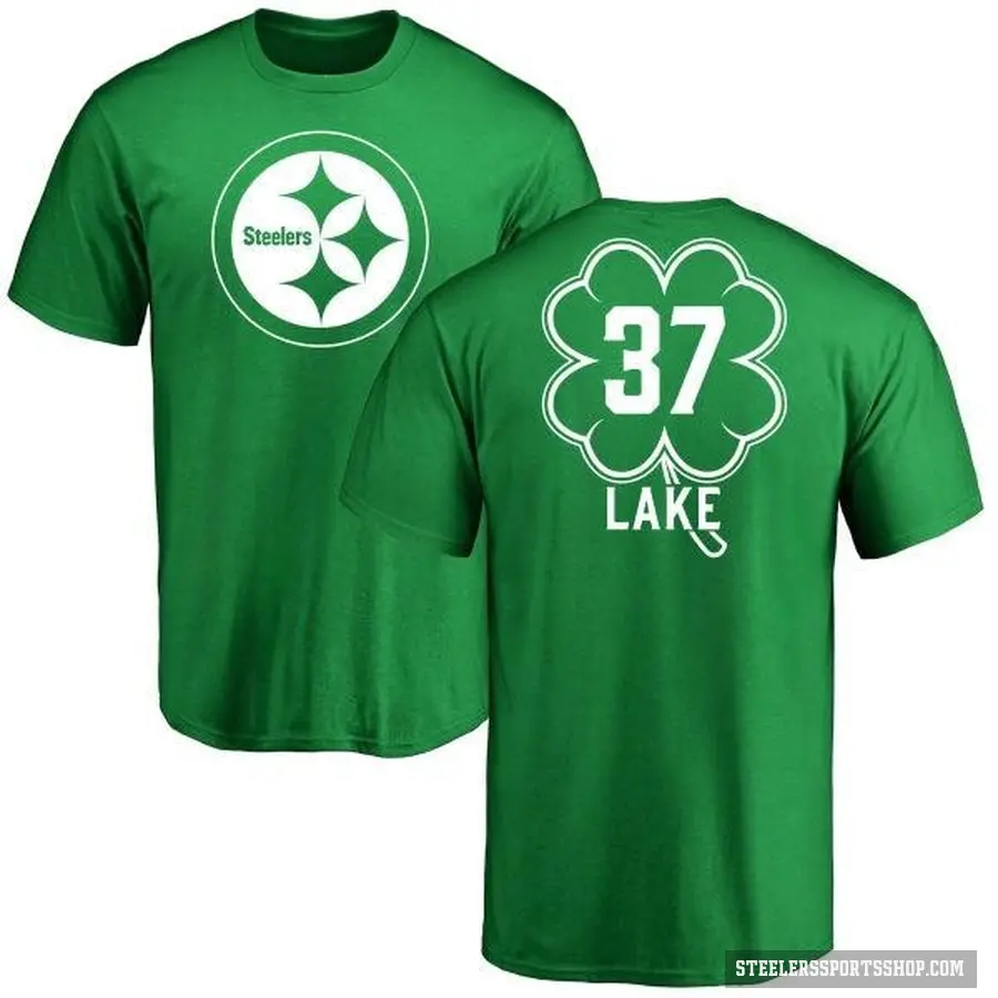 Youth ＃37 Carnell Lake Pittsburgh Steelers Green St. Patrick's Day T-Shirt