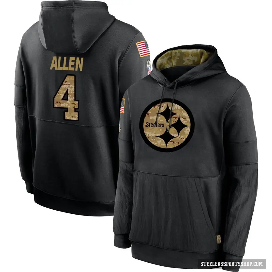 Youth ＃4 Kyle Allen Pittsburgh Steelers Black 2020 Salute to Service Sideline Performance Pullover Hoodie