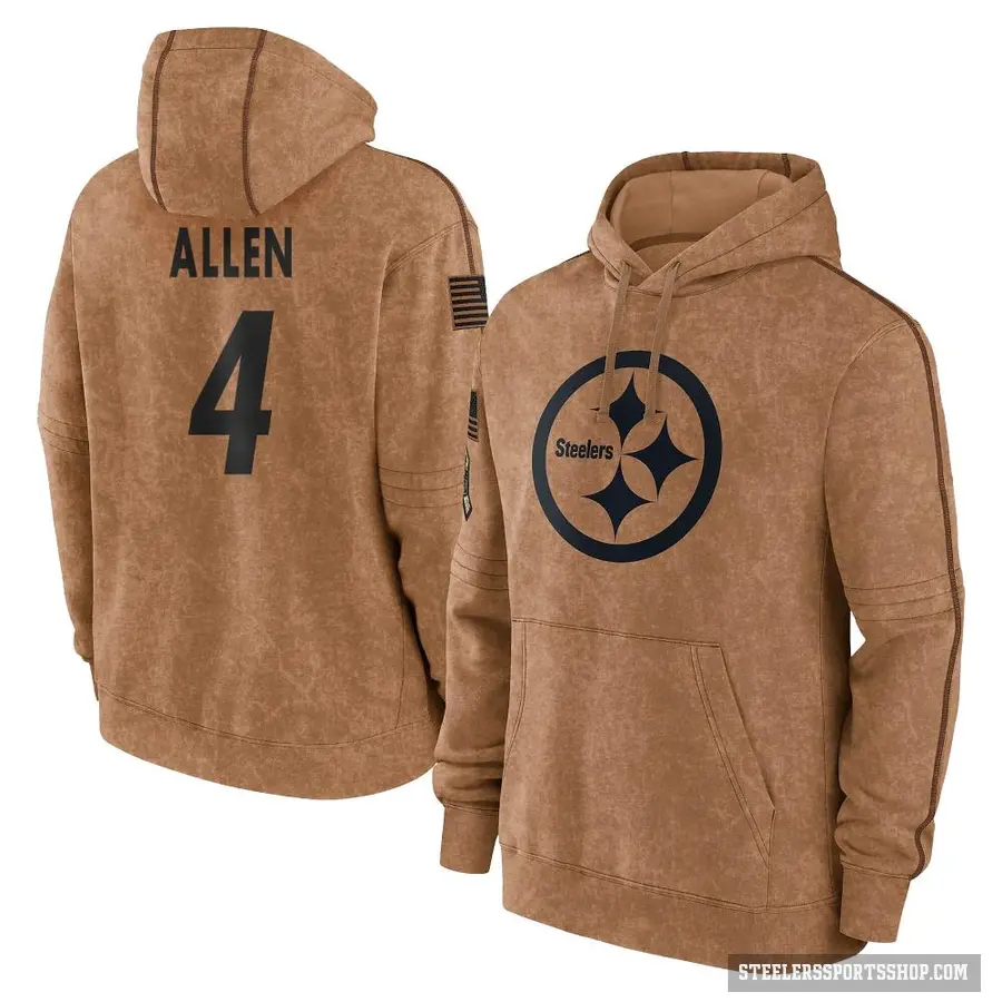 Youth ＃4 Kyle Allen Pittsburgh Steelers Brown 2023 Salute To Service Club Pullover Hoodie