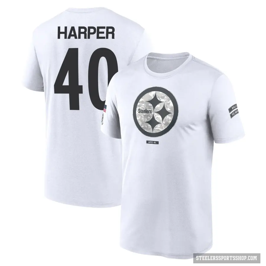 Youth ＃40 Devin Harper Pittsburgh Steelers White 2024 Salute to Service Performance T-Shirt