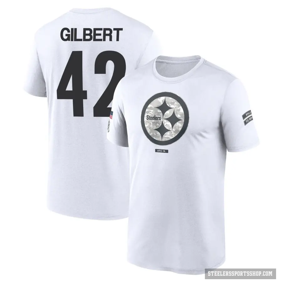 Youth ＃42 Zyon Gilbert Pittsburgh Steelers White 2024 Salute to Service Performance T-Shirt