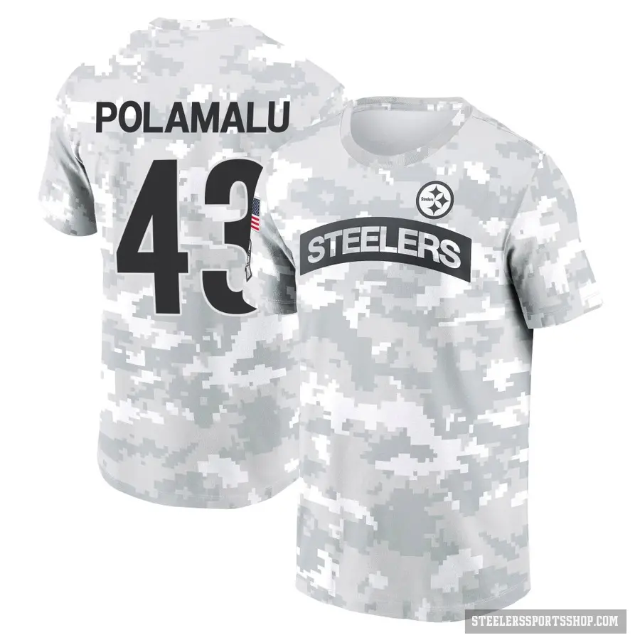 Youth ＃43 Troy Polamalu Pittsburgh Steelers Camo Arctic 2024 Salute to Service Performance T-Shirt