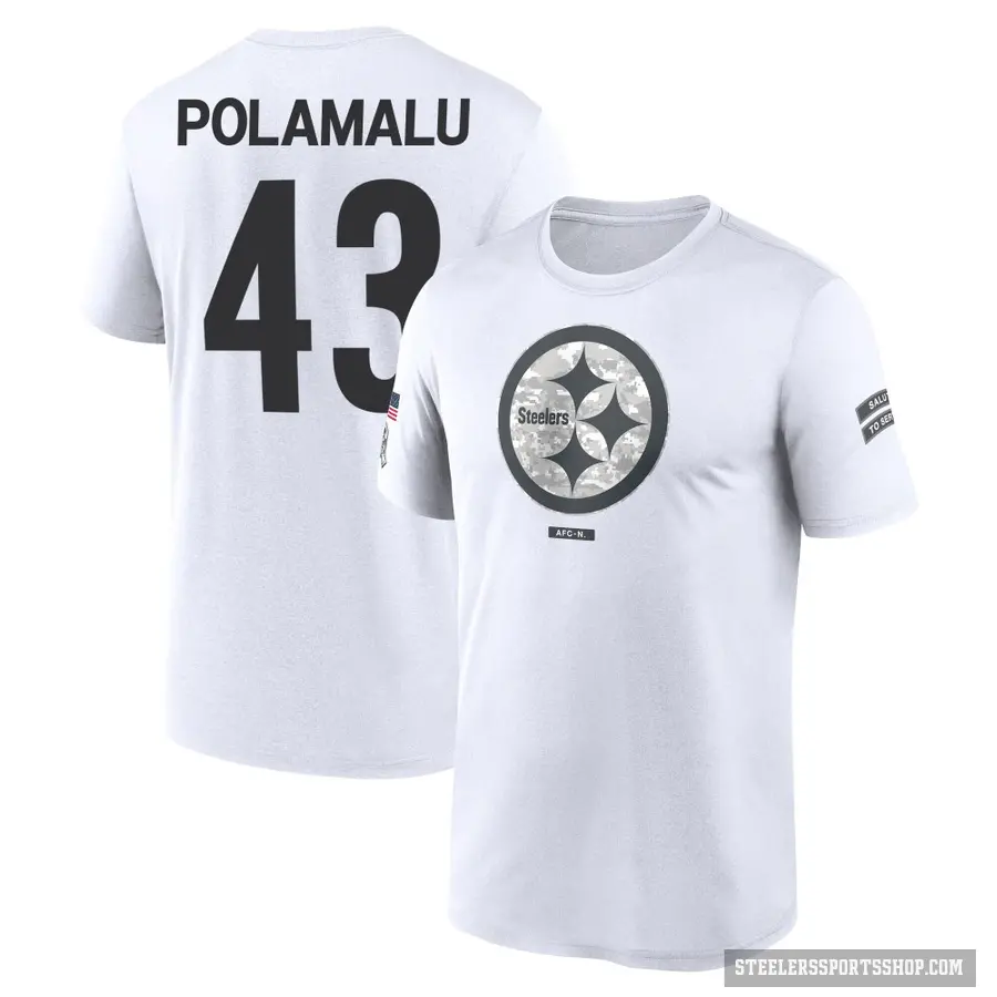 Youth ＃43 Troy Polamalu Pittsburgh Steelers White 2024 Salute to Service Performance T-Shirt