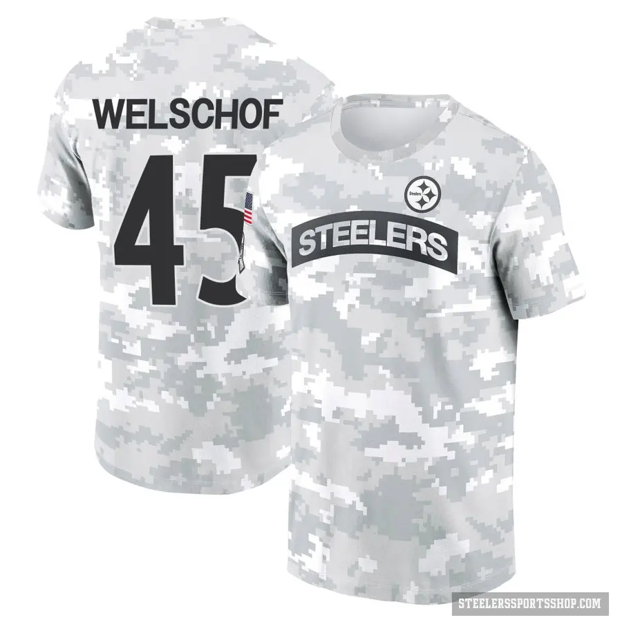 Youth ＃45 Julius Welschof Pittsburgh Steelers Camo Arctic 2024 Salute to Service Performance T-Shirt