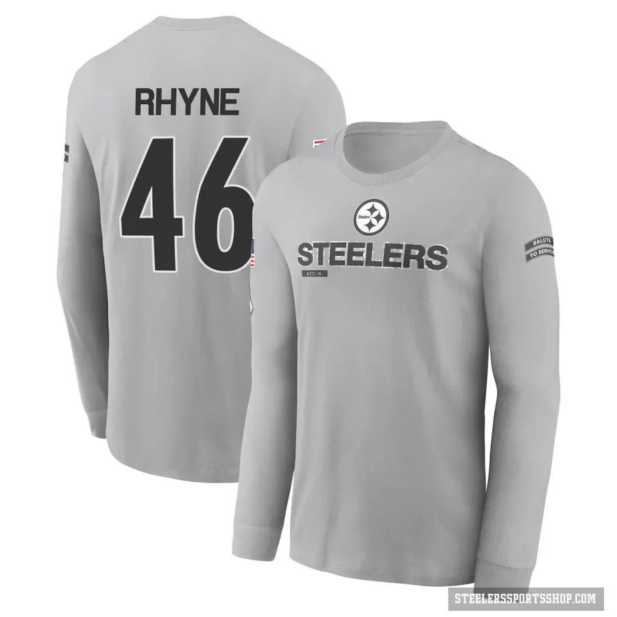 Youth ＃46 Forrest Rhyne Pittsburgh Steelers Gray 2024 Salute to Service Long Sleeve T-Shirt