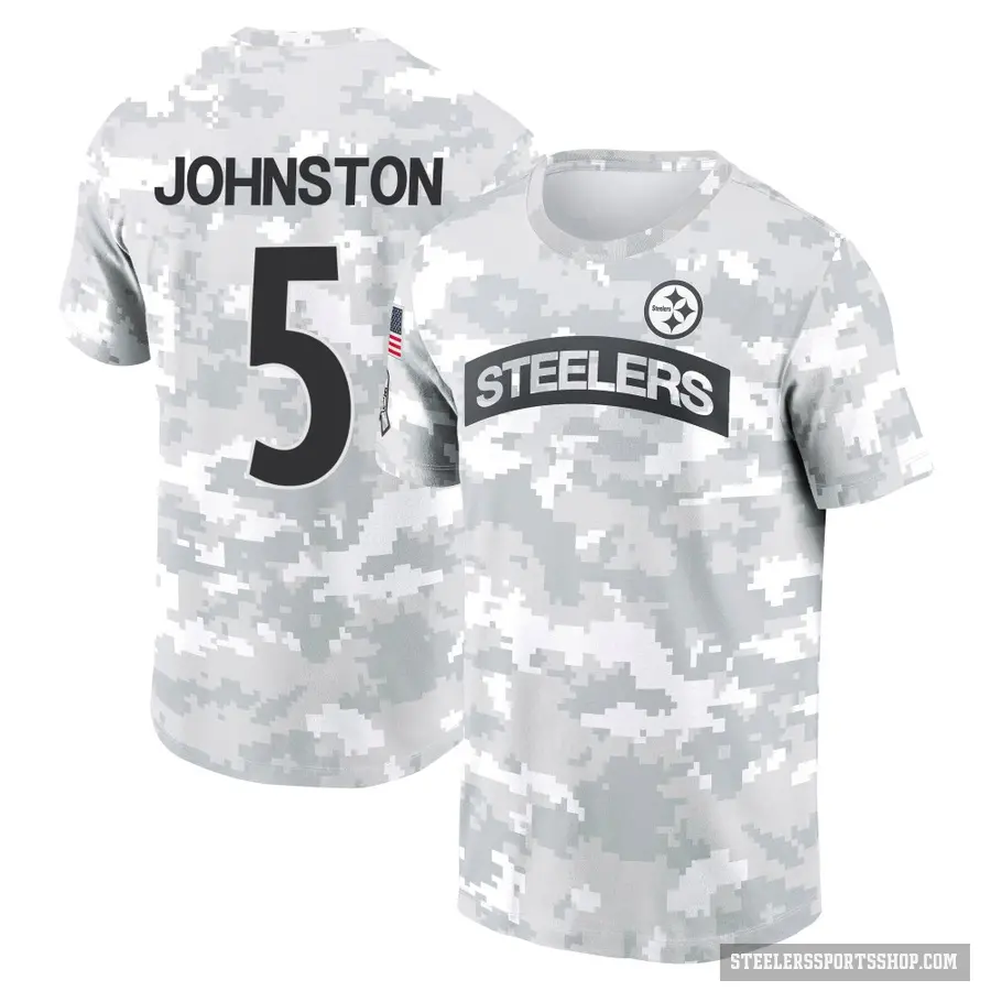 Youth ＃5 Cameron Johnston Pittsburgh Steelers Camo Arctic 2024 Salute to Service Performance T-Shirt