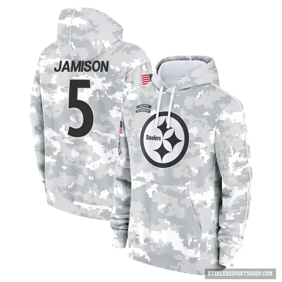 Youth ＃5 D'Shawn Jamison Pittsburgh Steelers Arctic Camo 2024 Salute to Service Club Fleece Pullover Hoodie