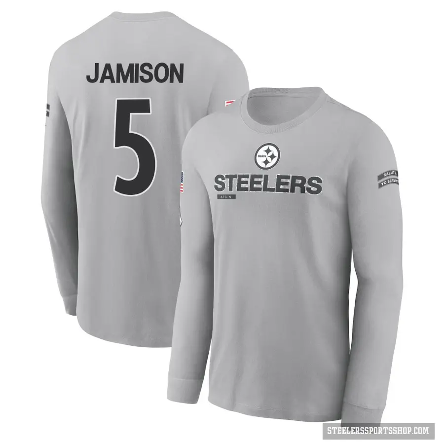 Youth ＃5 D'Shawn Jamison Pittsburgh Steelers Gray 2024 Salute to Service Long Sleeve T-Shirt