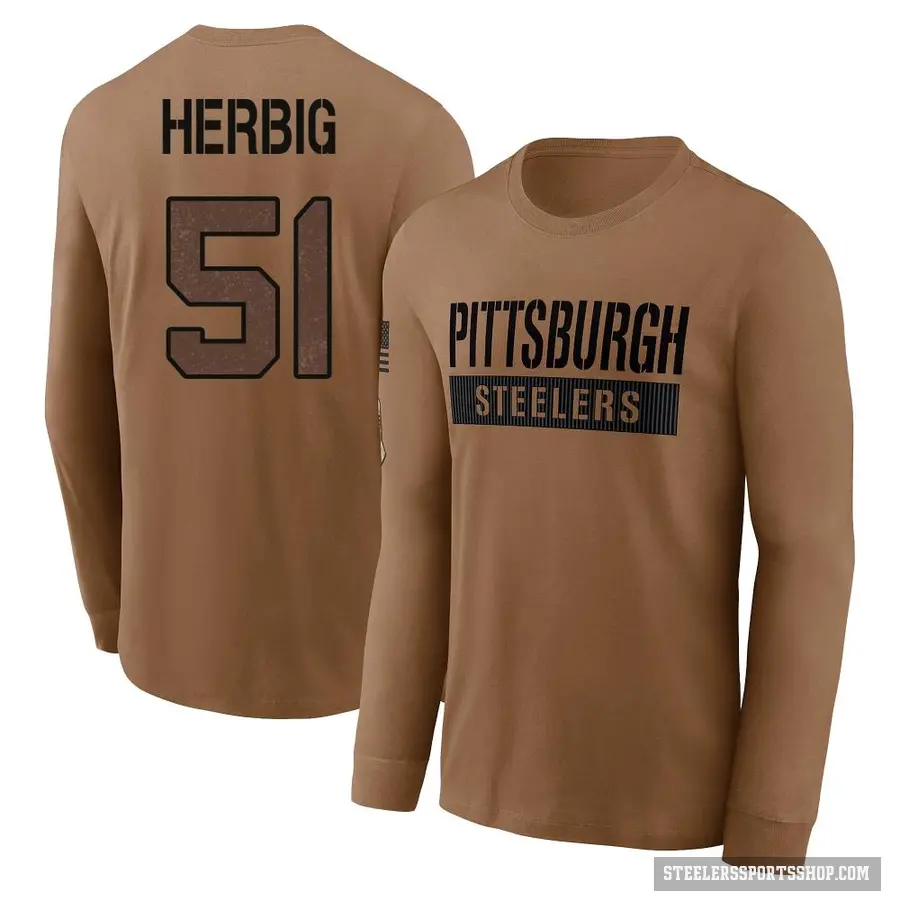 Youth ＃51 Nick Herbig Pittsburgh Steelers Brown 2023 Salute To Service Long Sleeve T-Shirt