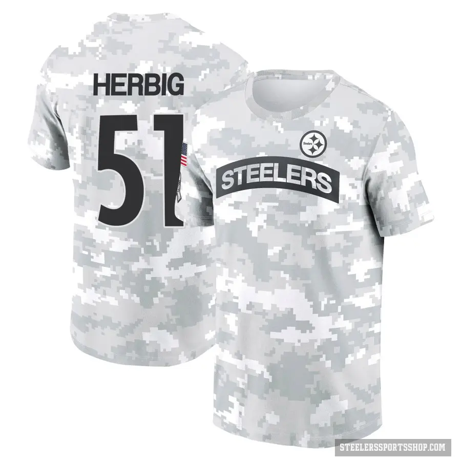 Youth ＃51 Nick Herbig Pittsburgh Steelers Camo Arctic 2024 Salute to Service Performance T-Shirt