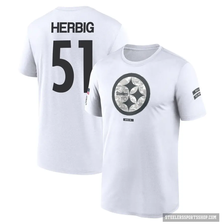 Youth ＃51 Nick Herbig Pittsburgh Steelers White 2024 Salute to Service Performance T-Shirt