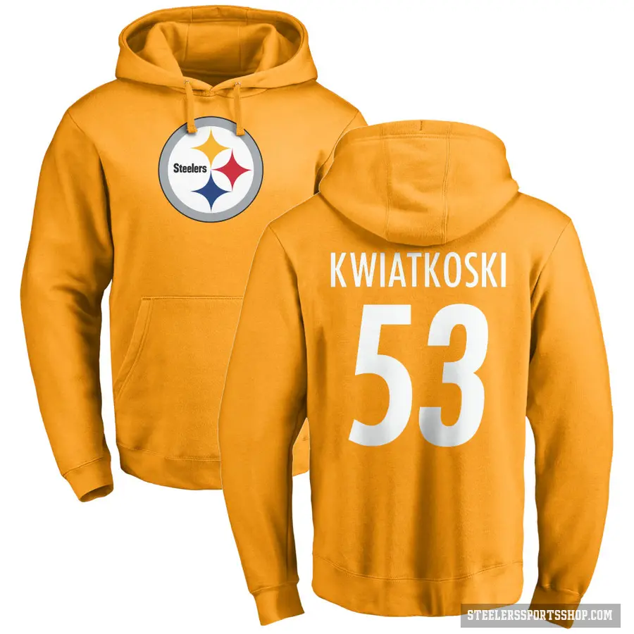 Youth ＃53 Nick Kwiatkoski Pittsburgh Steelers Gold Pro Line Name & Number Logo Pullover Hoodie