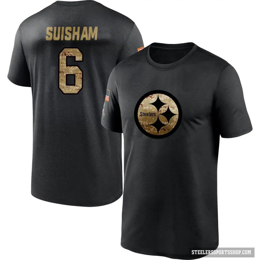 Youth ＃6 Shaun Suisham Pittsburgh Steelers Black 2020 Salute To Service Performance T-Shirt