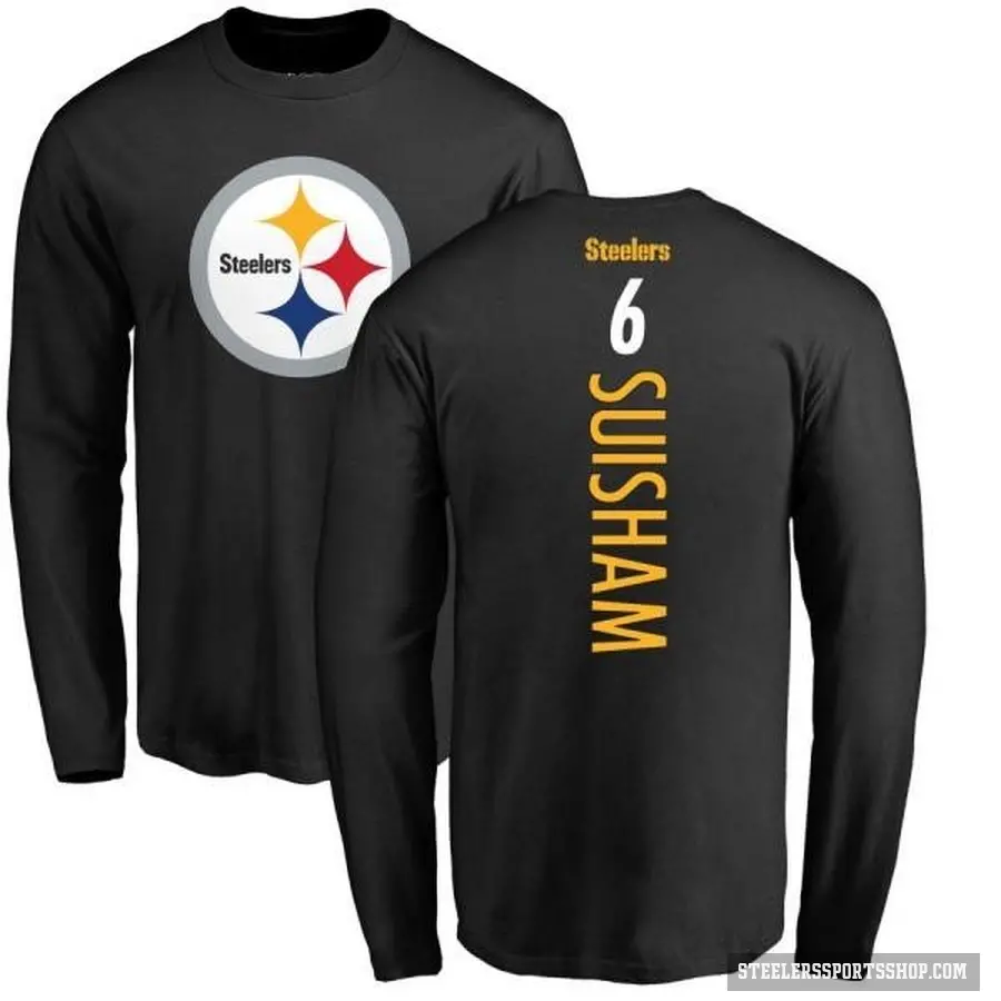 Youth ＃6 Shaun Suisham Pittsburgh Steelers Black Backer Long Sleeve T-Shirt