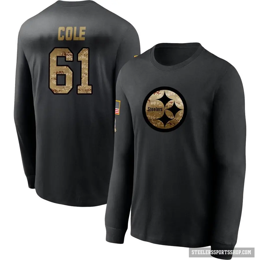 Youth ＃61 Mason Cole Pittsburgh Steelers Black 2020 Salute To Service Sideline Performance Long Sleeve T-Shirt