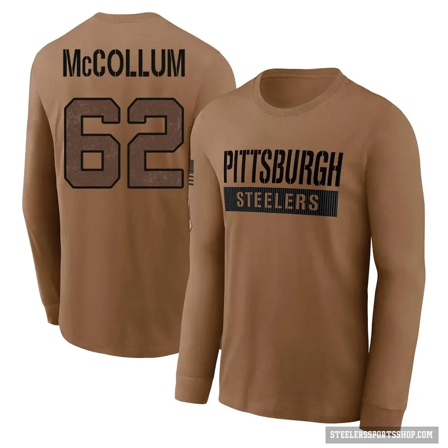 Youth ＃62 Ryan McCollum Pittsburgh Steelers Brown 2023 Salute To Service Long Sleeve T-Shirt