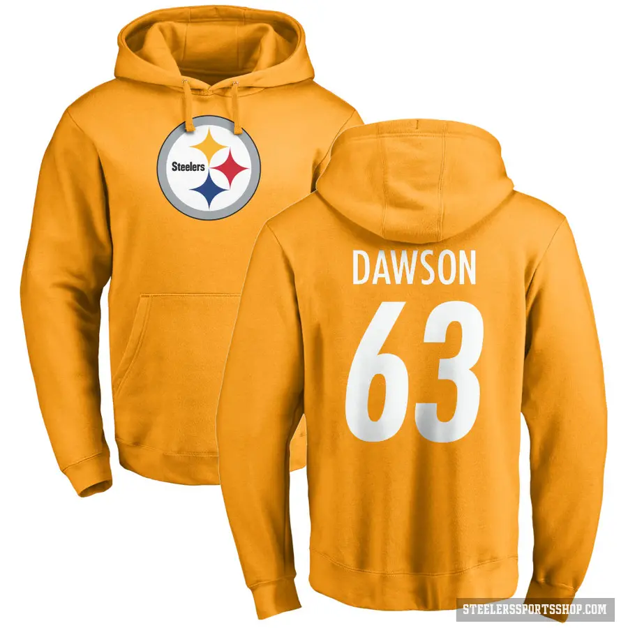 Youth ＃63 Dermontti Dawson Pittsburgh Steelers Gold Pro Line Name & Number Logo Pullover Hoodie