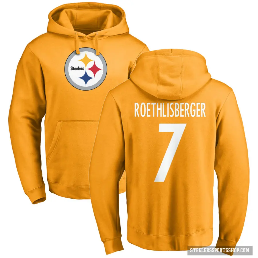 Youth ＃7 Ben Roethlisberger Pittsburgh Steelers Gold Pro Line Name & Number Logo Pullover Hoodie