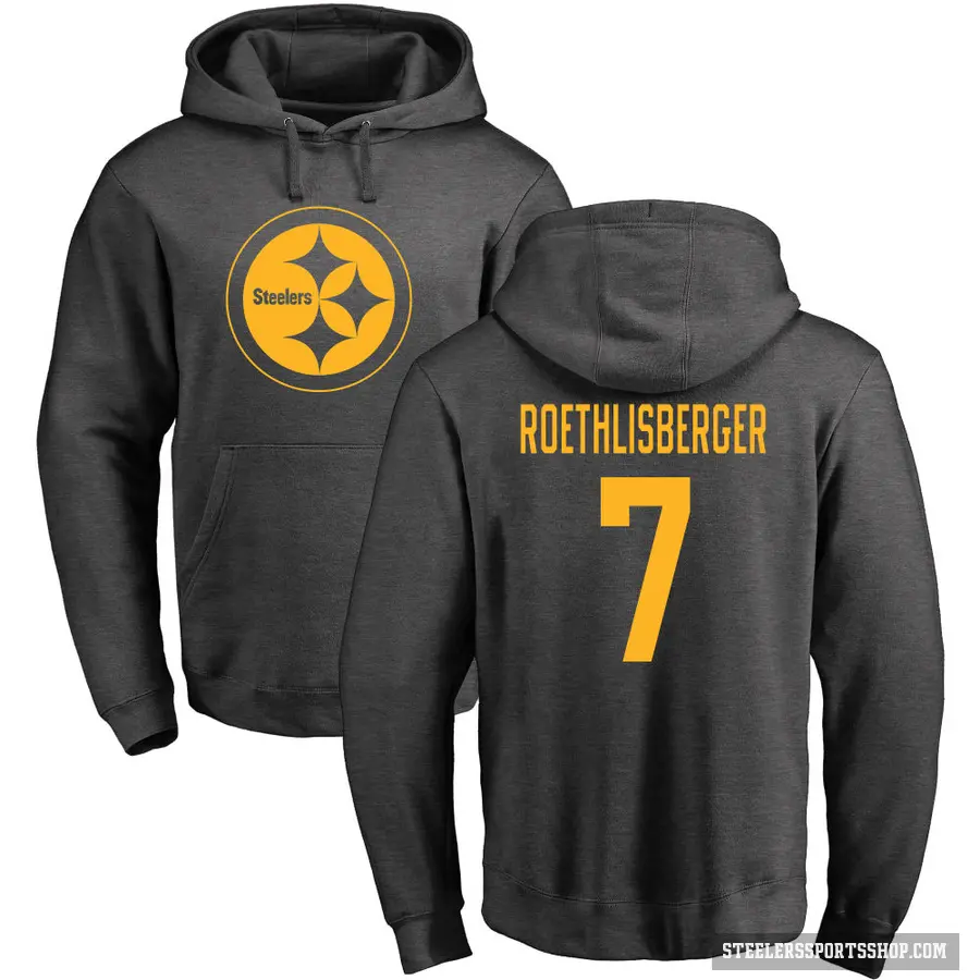 Youth ＃7 Ben Roethlisberger Pittsburgh Steelers Pro Line by Branded Ash One Color Pullover Hoodie