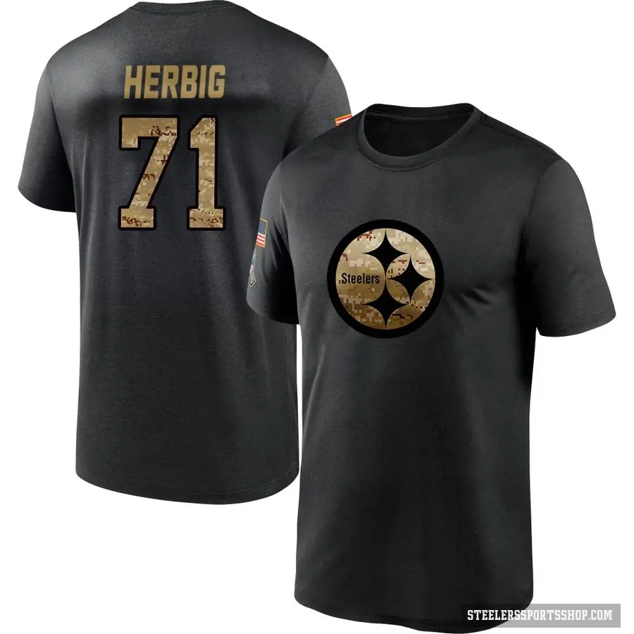 Youth ＃71 Nate Herbig Pittsburgh Steelers Black 2020 Salute To Service Performance T-Shirt