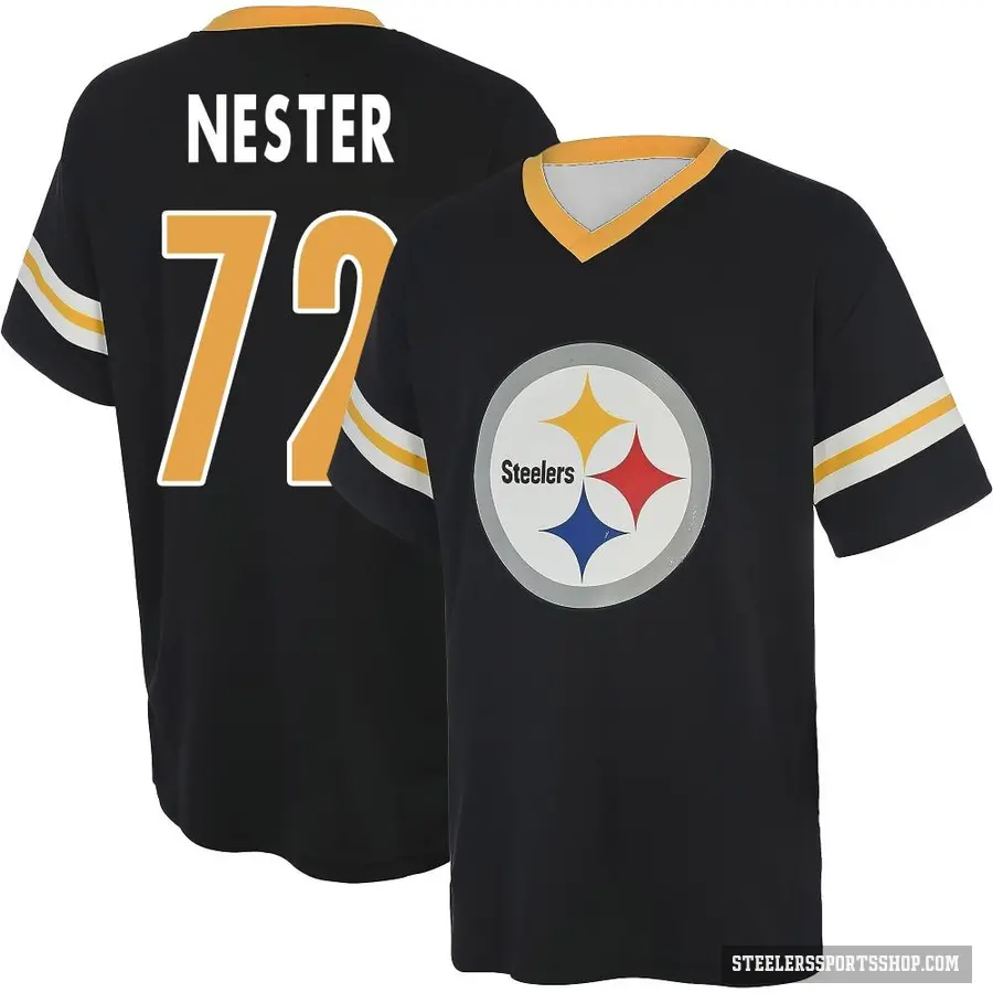 Youth ＃72 Doug Nester Pittsburgh Steelers Black Game Day V-Neck T-Shirt