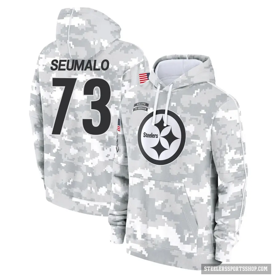 Youth ＃73 Isaac Seumalo Pittsburgh Steelers Arctic Camo 2024 Salute to Service Club Fleece Pullover Hoodie