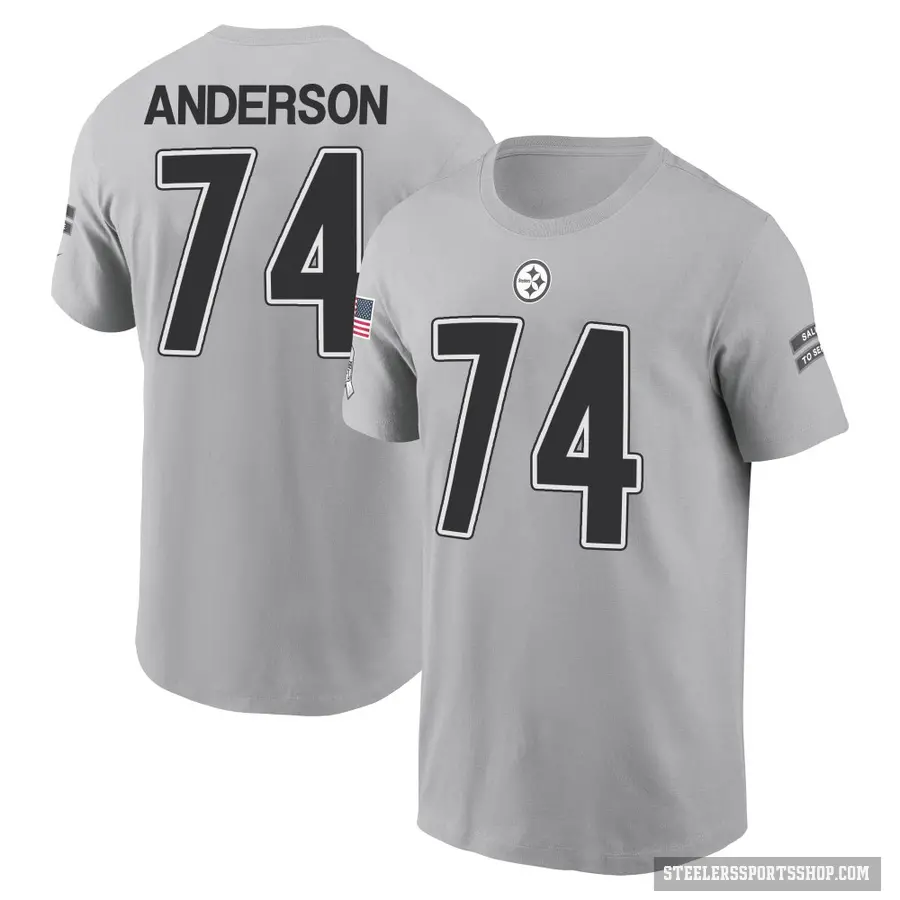 Youth ＃74 Spencer Anderson Pittsburgh Steelers Gray 2024 Salute to Service T-Shirt