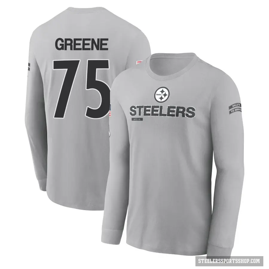 Youth ＃75 Joe Greene Pittsburgh Steelers Green Gray 2024 Salute to Service Long Sleeve T-Shirt