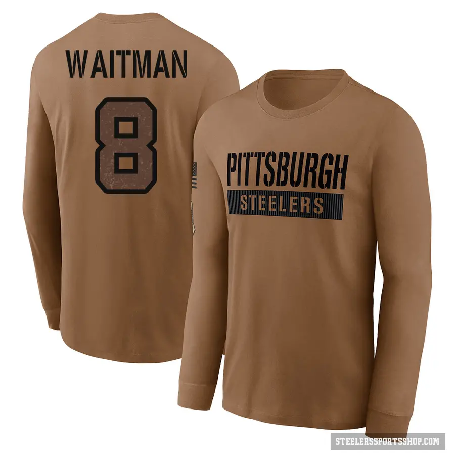 Youth ＃8 Corliss Waitman Pittsburgh Steelers Brown 2023 Salute To Service Long Sleeve T-Shirt