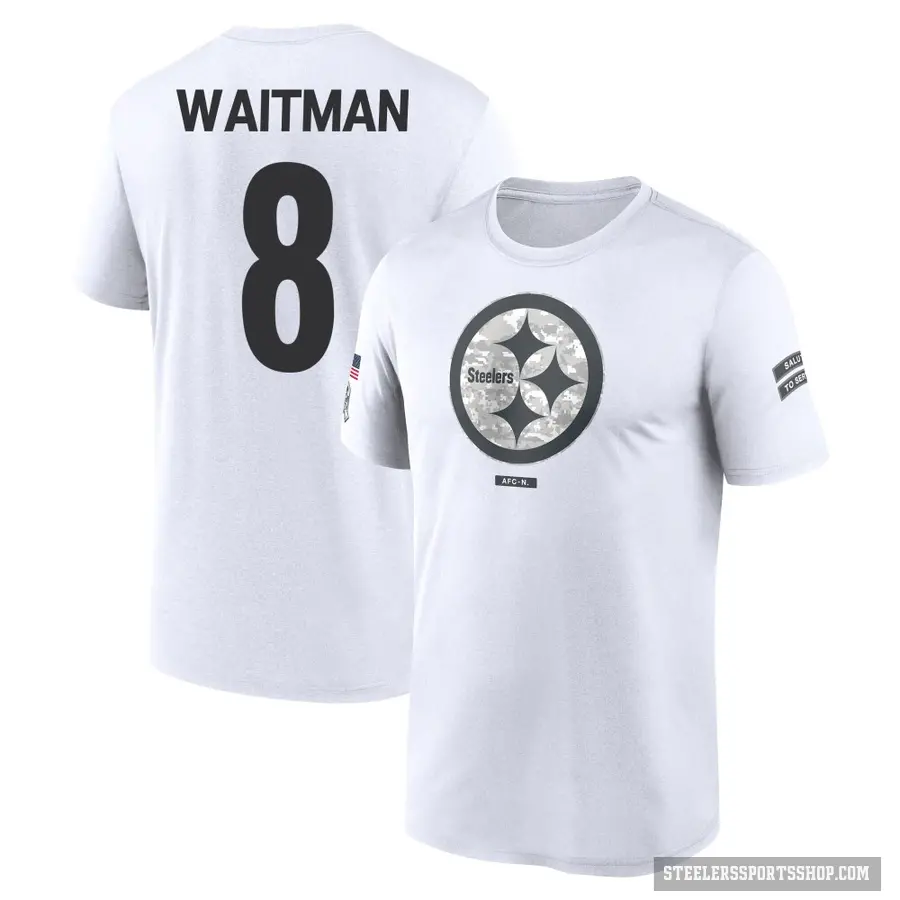 Youth ＃8 Corliss Waitman Pittsburgh Steelers White 2024 Salute to Service Performance T-Shirt