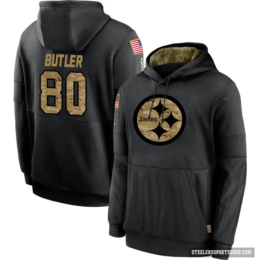 Youth ＃80 Jack Butler Pittsburgh Steelers Black 2020 Salute to Service Sideline Performance Pullover Hoodie