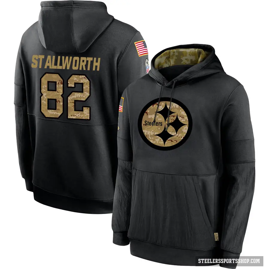 Youth ＃82 John Stallworth Pittsburgh Steelers Black 2020 Salute to Service Sideline Performance Pullover Hoodie