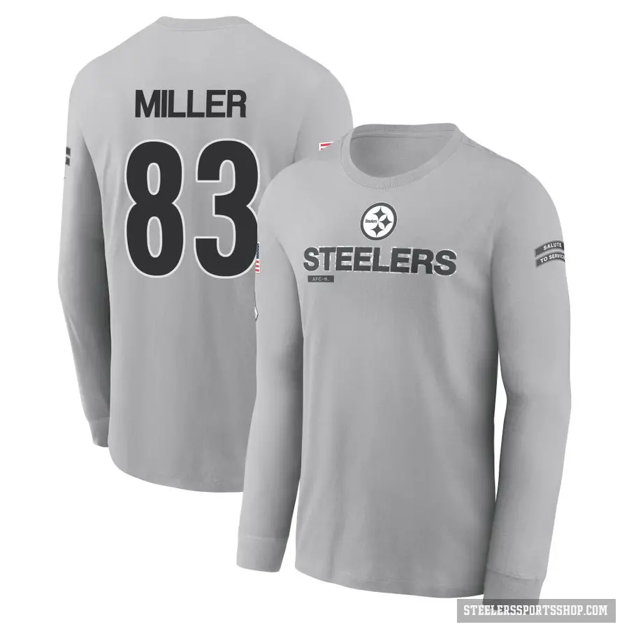 Youth ＃83 Heath Miller Pittsburgh Steelers Gray 2024 Salute to Service Long Sleeve T-Shirt