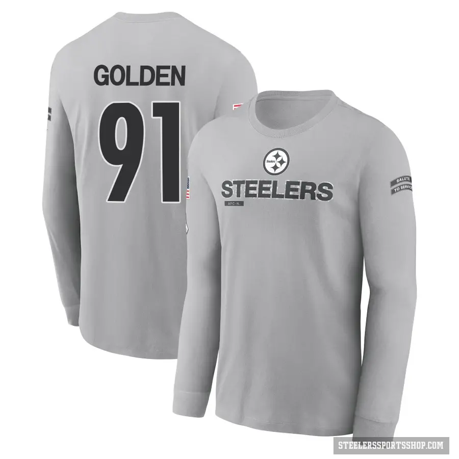 Youth ＃91 Markus Golden Pittsburgh Steelers Gold Gray 2024 Salute to Service Long Sleeve T-Shirt