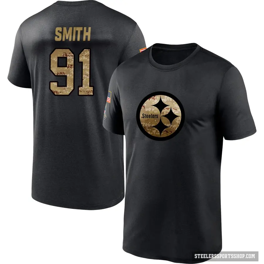 Youth ＃91 Preston Smith Pittsburgh Steelers Black 2020 Salute To Service Performance T-Shirt